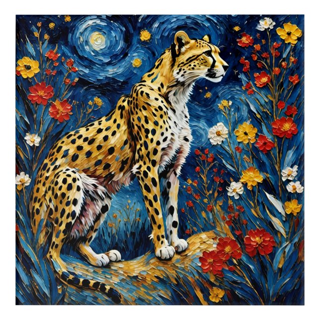 Cheetah with Flowers Acrylic Print (Front)