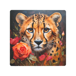 Cheetah with flowers metal Bible wall art