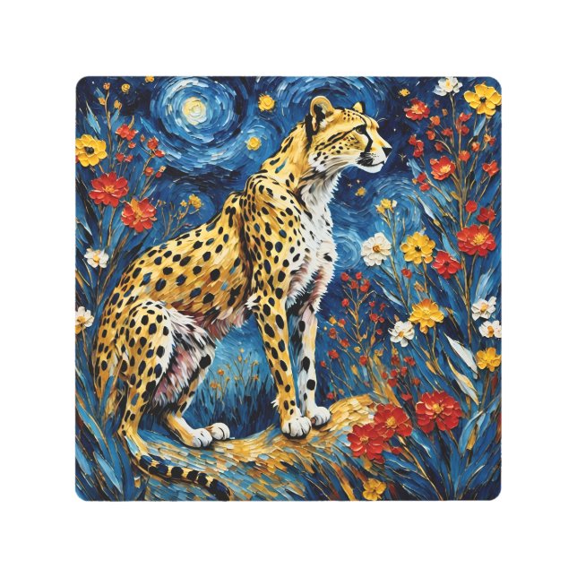 Cheetah with Flowers Metal Print (Front)