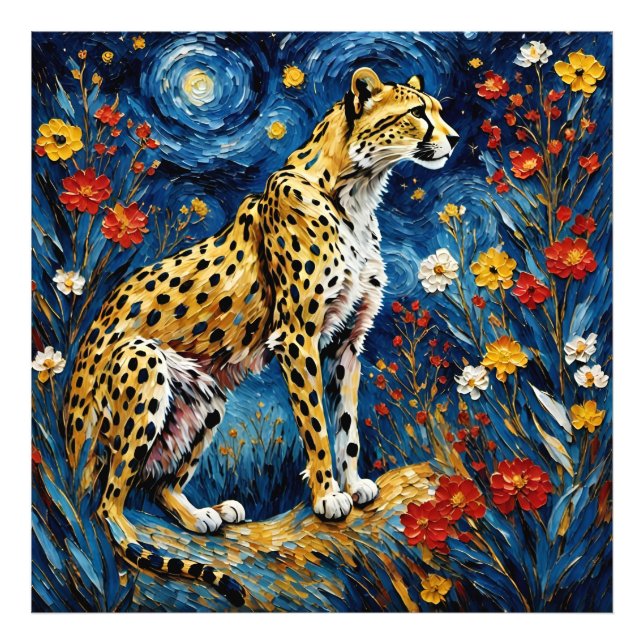 Cheetah with Flowers Photo Print (Front)