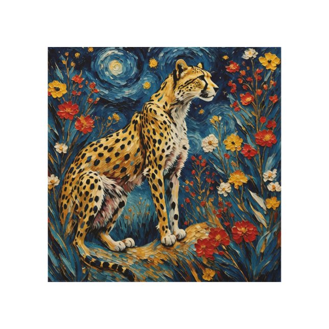 Cheetah with Flowers Wood Wall Art (Front)