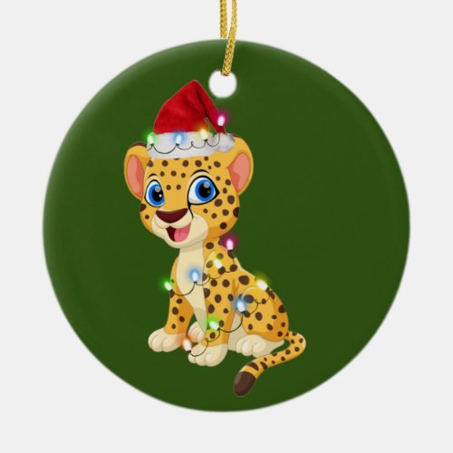 Cheetah With Hat Lights Christmas Ceramic Ornament