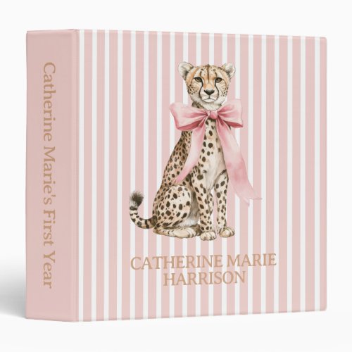 Cheetah With Pink Bow and Stripes Memory Album 3 Ring Binder