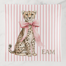 Cheetah With Pink Bow and Stripes Monogram