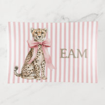Cheetah With Pink Bow and Stripes Monogram