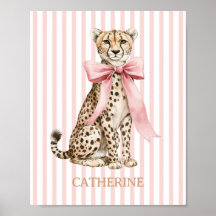 Cheetah With Pink Bow and Stripes