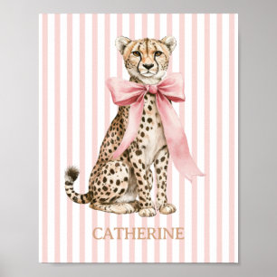 Cheetah With Pink Bow and Stripes Poster