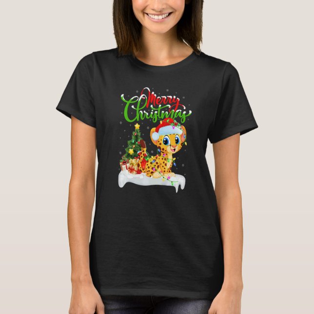 Cheetah  Xmas Decorations Santa Cheetah Christmas T-Shirt (Front)