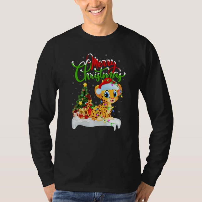 Cheetah  Xmas Decorations Santa Cheetah Christmas T-Shirt (Front)