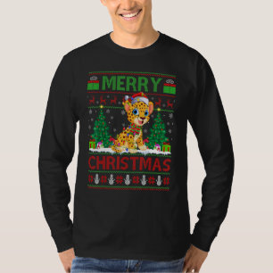 Cheetah Xmas Tree Lights Ugly Santa Cheetah Chri T-Shirt