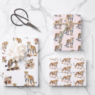 Cheetahs Floral Wrapping Paper Sheets