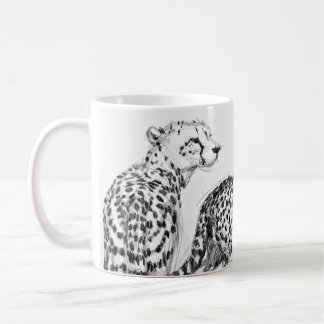 Cheetahs on the Savannah Wraparound Black & White Coffee Mug