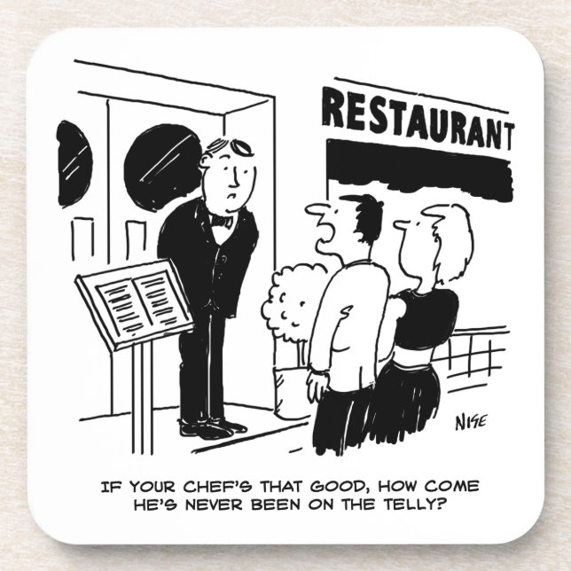 Chef at Restaurant Not Been on Television Cartoon Beverage Coaster (Front)
