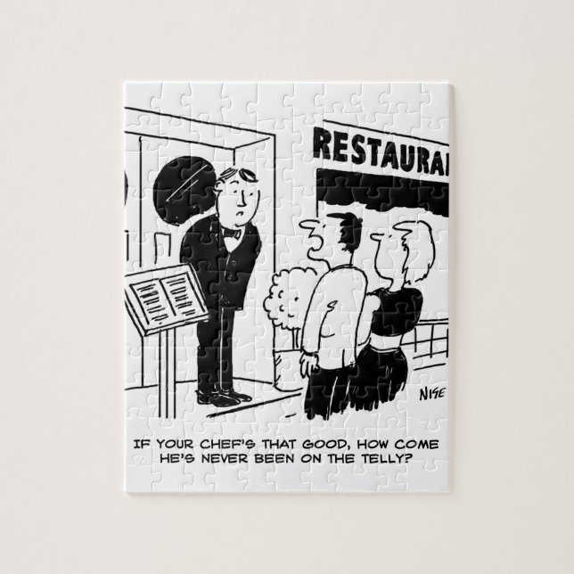Chef at Restaurant Not Been on Television Cartoon Jigsaw Puzzle (Vertical)