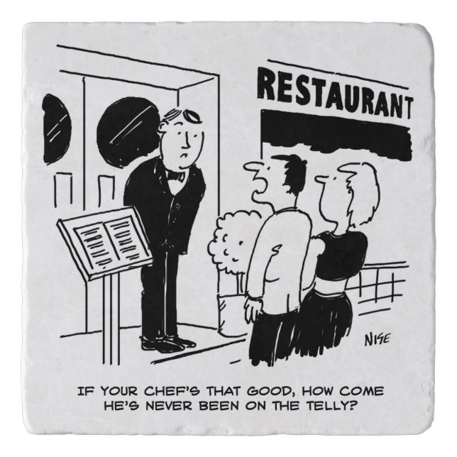 Chef at Restaurant Not Been on Television Cartoon Trivet (Front)