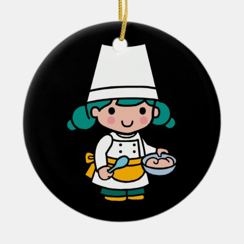 Chef Baker Girl in Apron cooking Ceramic Ornament