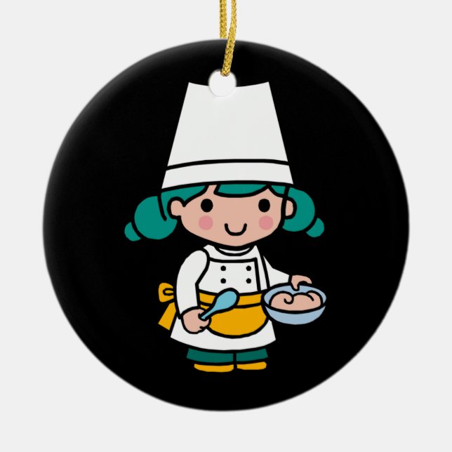 Chef/ Baker Girl in Apron cooking Ceramic Ornament (Front)