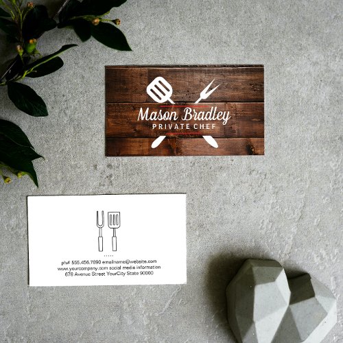 Chef  BBQ Cooking  Wood Background Business Card