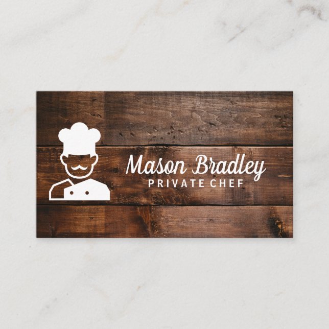 Chef | BBQ  Logo | Wood Background Business Card (Front)