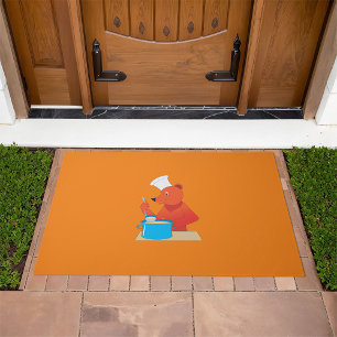 Chef Bear Cooking Soup Fun Animal Kitchen Doormat