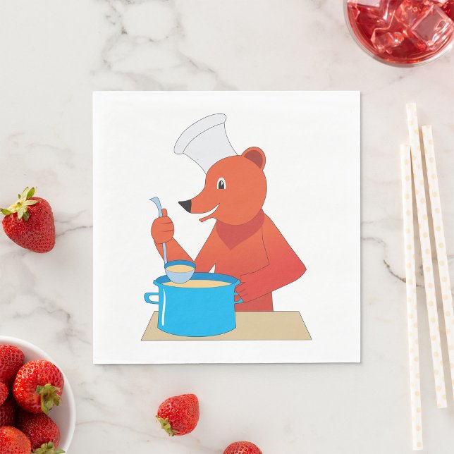 Chef Bear Cooking Soup Fun Animal Kitchen  Napkins (Creator Uploaded)