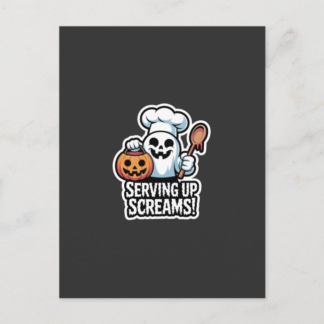 Chef Boo – Spooky Cute Halloween Ghost Spoon Invitation Postcard (Front)