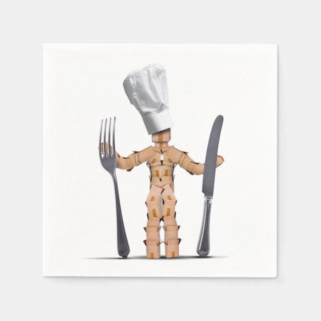 Chef box man character with cutlery napkins (Front)