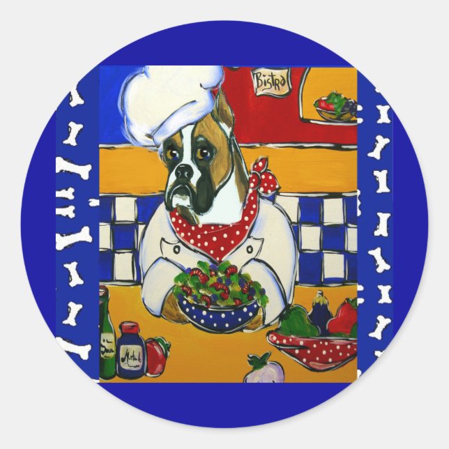 Chef Boxer Dog Classic Round Sticker (Front)