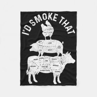 Chef Butcher Bbq I'd Smoke That Pork Beef Funny Fa Fleece Blanket