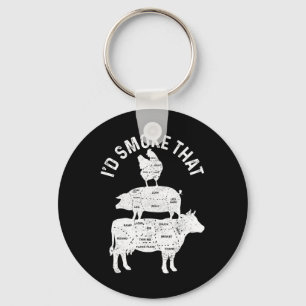 Chef Butcher Bbq I'd Smoke That Pork Beef Funny Fa Keychain
