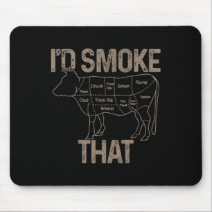 Chef Butcher Cook Bbq I'd Smoke That Cow Beef Funn Mouse Pad