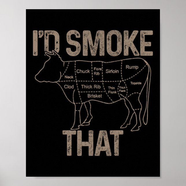 Chef Butcher Cook Bbq I'd Smoke That Cow Beef Funn Poster (Front)