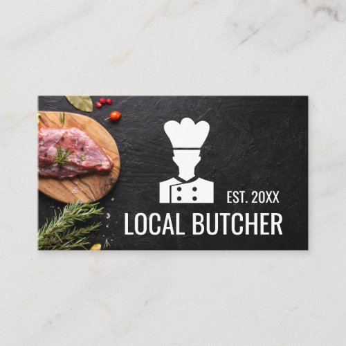 Chef Butcher Logo  Steak on Wood Business Card