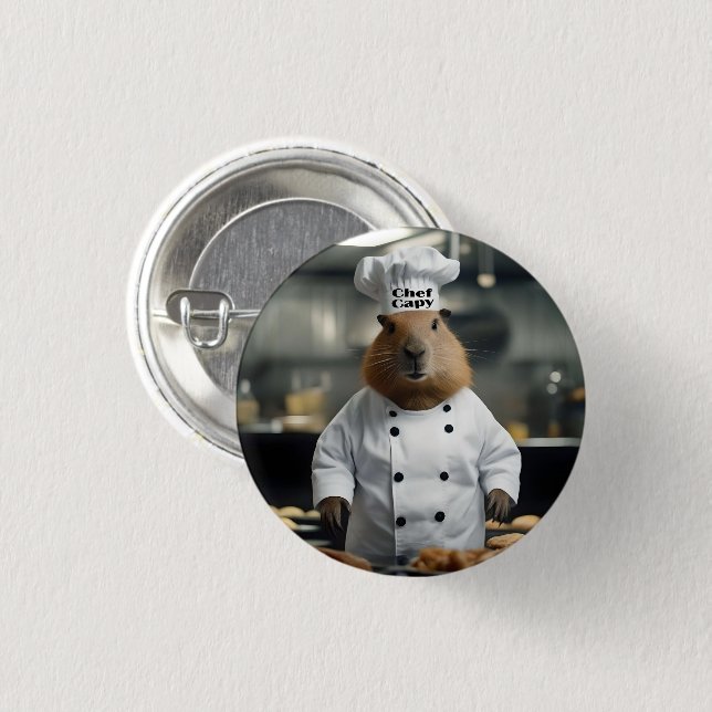 "Chef Capy: The Pastry Chef Capybara Extraordinair Button (Front & Back)