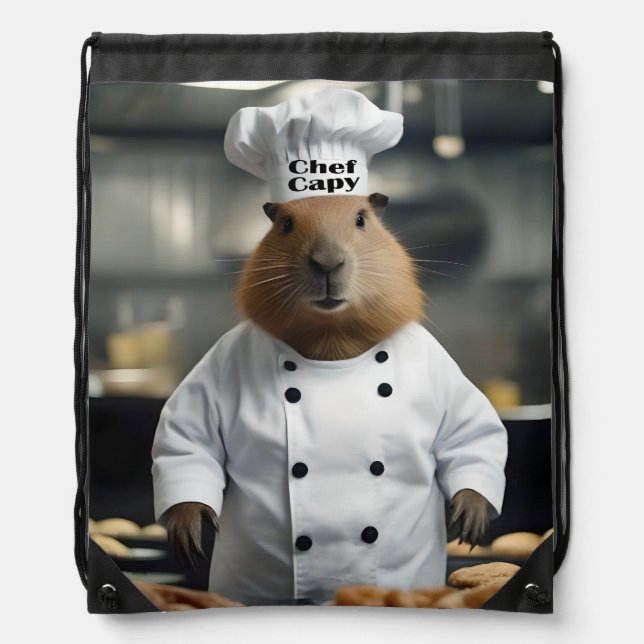 "Chef Capy: The Pastry Chef Capybara Extraordinair Drawstring Bag (Front)