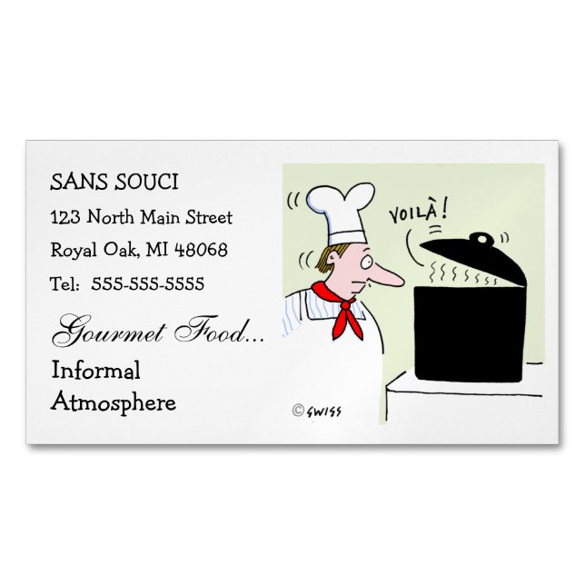 Chef Cartoon Cute Funny Restaurant Catering Business Card Magnet (Front)