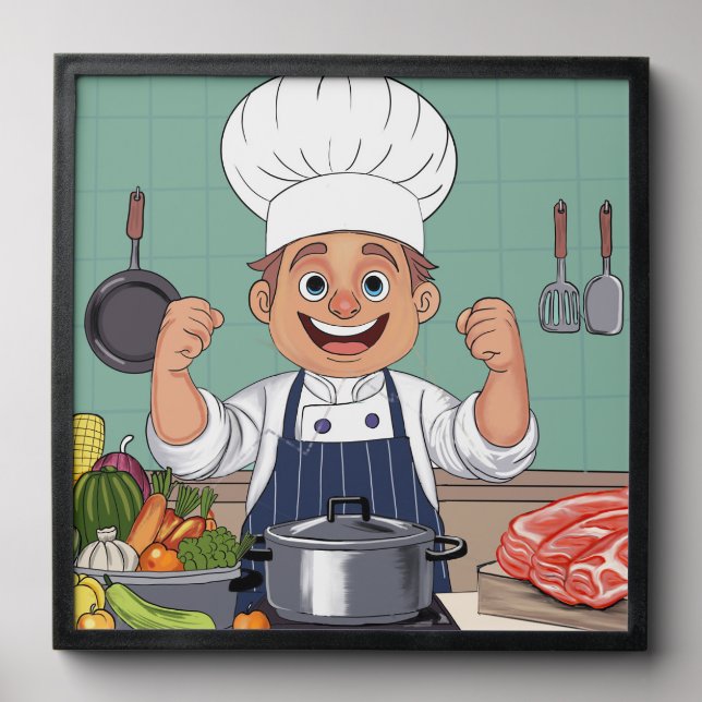 Chef cartoon procreate hand drawing  peel and stick photo tile (Front Set)