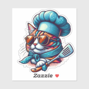 Chef Cat Cool Sunglasses Hat Die Cut Sticker