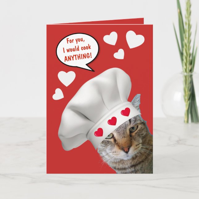 Chef Cat Funny Valentine's Day Holiday Card (Front)