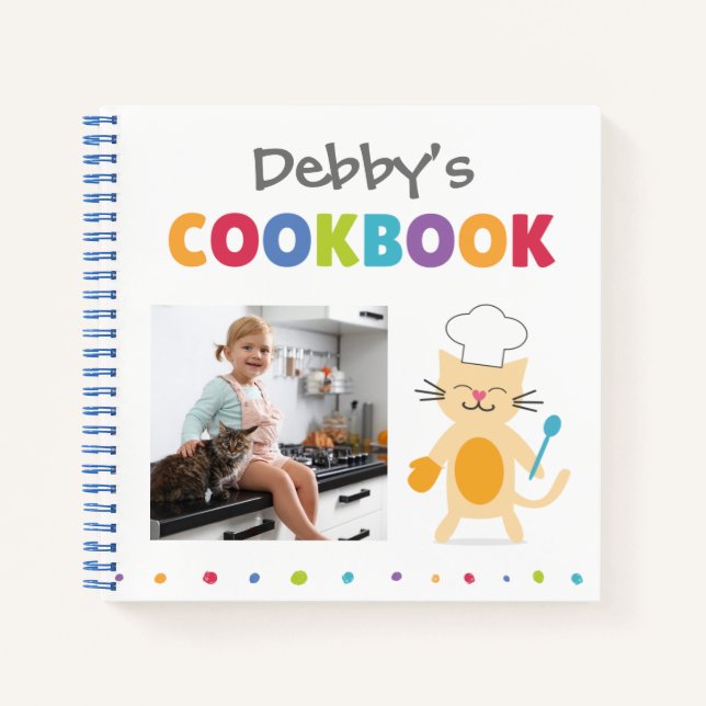 Chef Cat Personalized Kids Cookbook (Add Photo)  Notebook (Front)