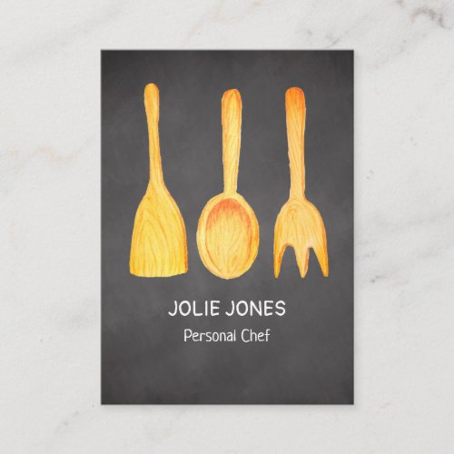 Chef Catering Black Yellow Watercolor Utensils Business Card