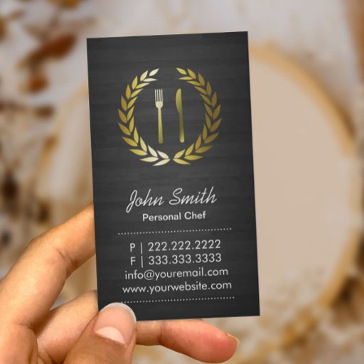 Customizable Two-side Dark Wood Background Personal Chef Business Card
