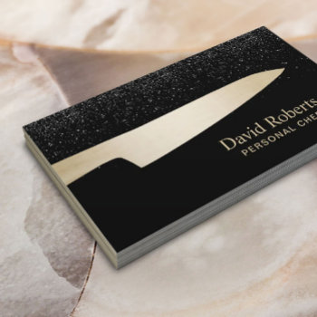 Chef Catering Gold Knife Modern Black Glitter Business Card by cardfactory at Zazzle