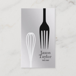 Chef Catering Restaurant Bake Fork Whisk Gray Business Card
