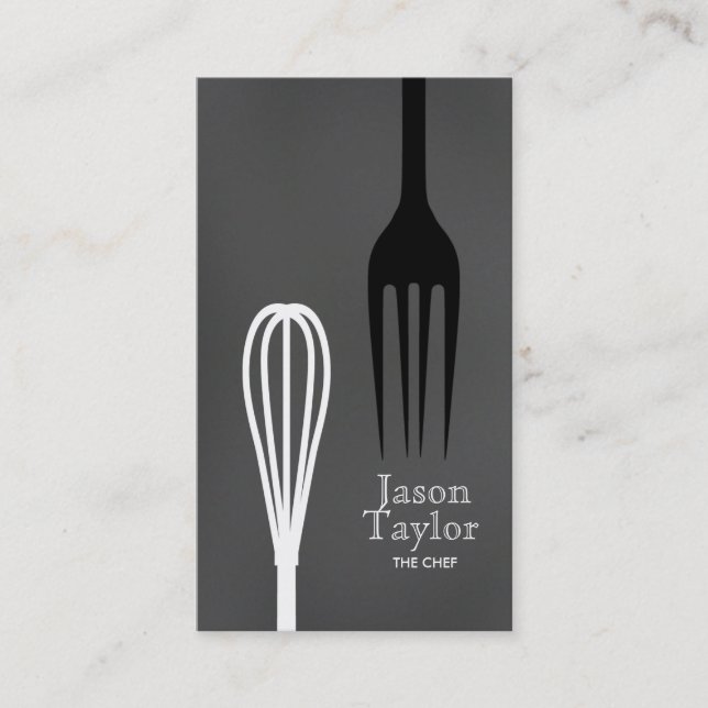 Chef Catering Restaurant Bake Fork Whisk Gray Business Card (Front)