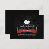 Chef Catering Restaurant Elegant Black Damask Business Card (Front/Back)