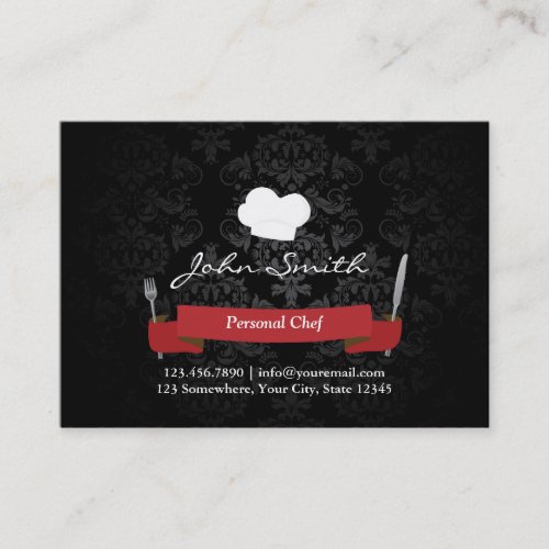Chubby Black Damask Personal Chef Business Card
