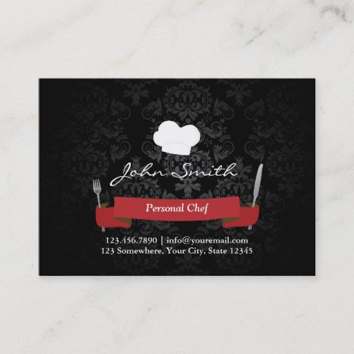 Customizable Chubby Black Damask Personal Chef Business Card