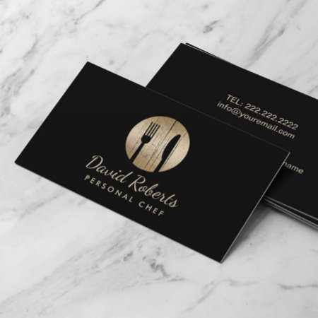 Chef Catering Restaurant Elegant Black & Gold Business Card