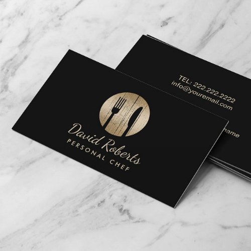 Chef Catering Restaurant Elegant Black  Gold Business Card